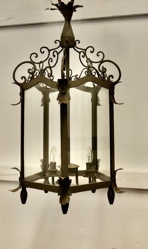 LARGE WROUGHT IRON VERY DECORATIVE FRENCH HALL LANTERN - ADDITIONAL PHOTO 5