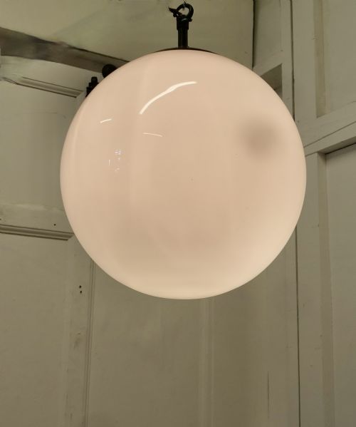 ART DECO GLOBE OPALINE GLASS HANGING PENDANT LIGHT - ADDITIONAL PHOTO 1