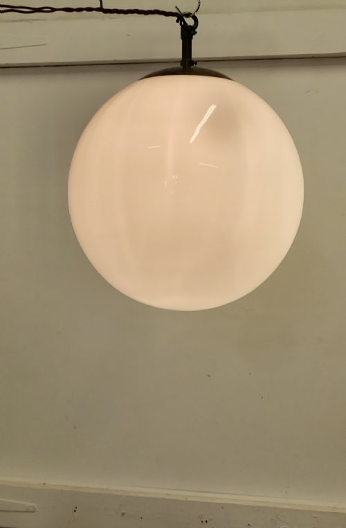 ART DECO GLOBE OPALINE GLASS HANGING PENDANT LIGHT - ADDITIONAL PHOTO 2