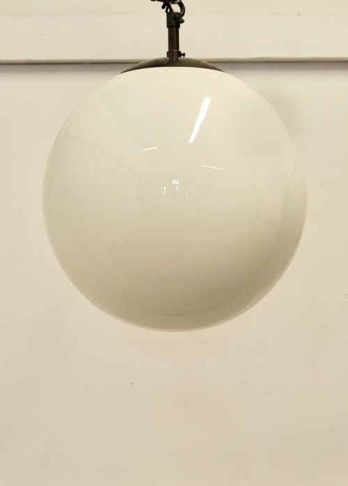 ART DECO GLOBE OPALINE GLASS HANGING PENDANT LIGHT - ADDITIONAL PHOTO 4