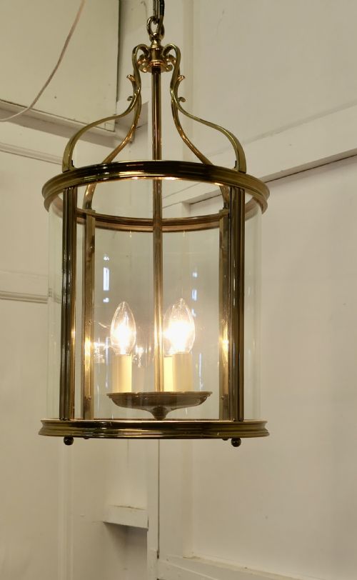 fig 1. Very Large French Art Deco Brass and Glass Lantern Hall Light