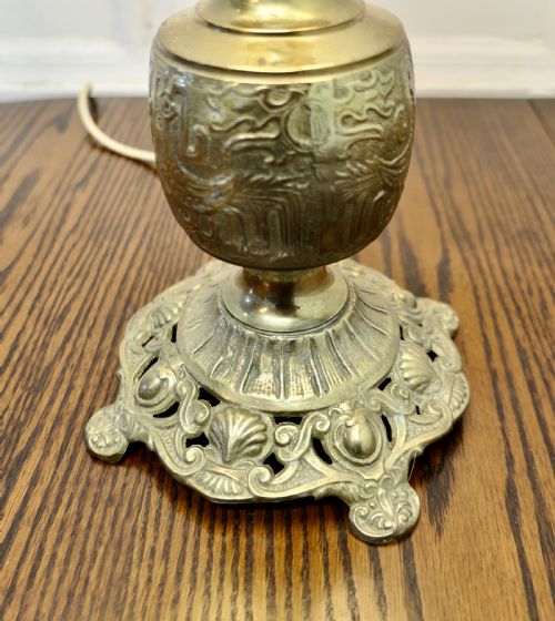 TALL EMBOSSED BRASS TABLE LAMP - ADDITIONAL PHOTO 2