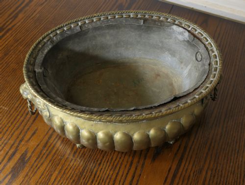 GOTHIC BRASS JARDINIERE WITH LIONS MASK HANDLES AND LINER - ADDITIONAL PHOTO 6