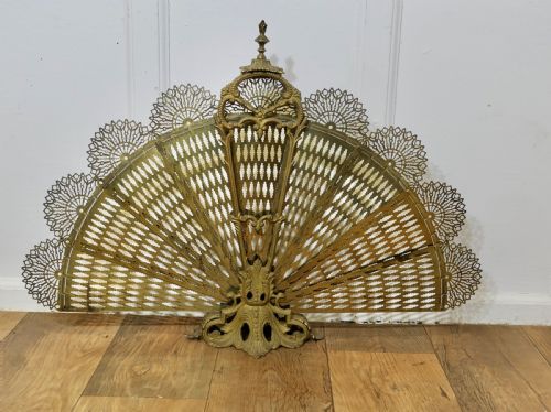 19th Century French Folding Brass Fire Screen Peacock’s Tail Fire Guard