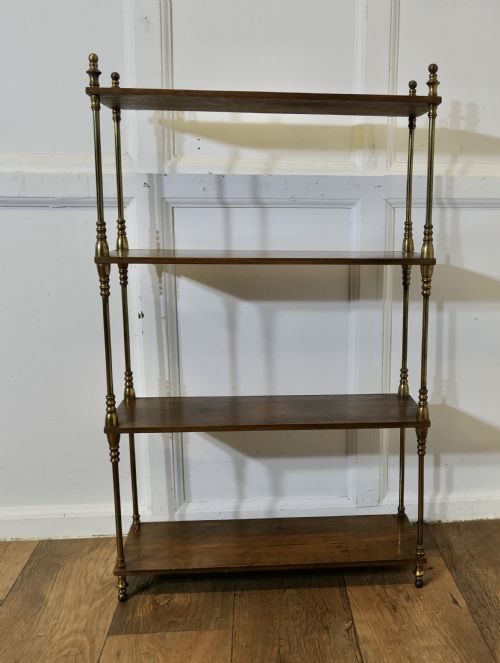 French Walnut and Brass Open Shelf  Unit