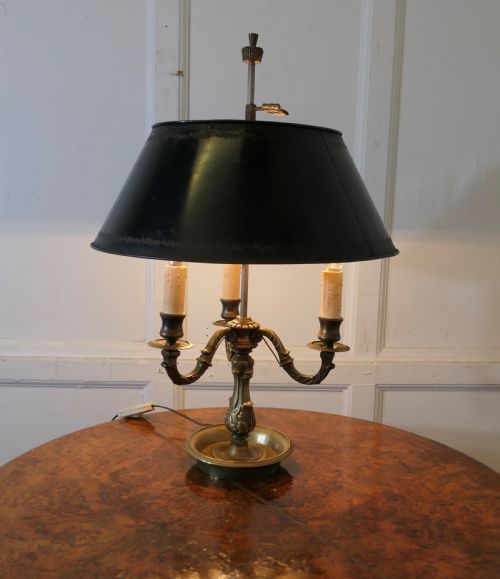GREEN TOLEWARE AND BRASS TRIPLE BOUILLOTTE DESK LAMP FROM FRANCE - ADDITIONAL PHOTO 2