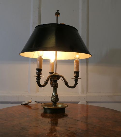GREEN TOLEWARE AND BRASS TRIPLE BOUILLOTTE DESK LAMP FROM FRANCE - ADDITIONAL PHOTO 3