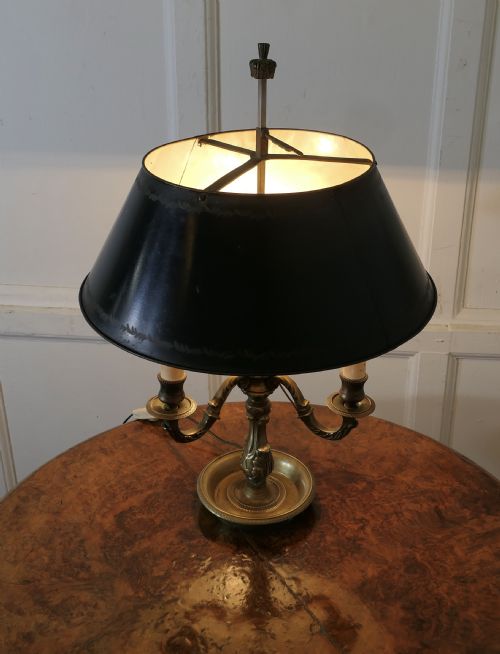 GREEN TOLEWARE AND BRASS TRIPLE BOUILLOTTE DESK LAMP FROM FRANCE - ADDITIONAL PHOTO 5