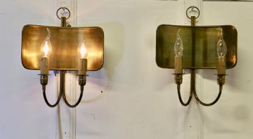 A Pair of Industrial Look Brass Twin Hanging Wall Lights
