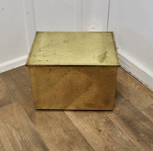 EMBOSSED ART DECO BRASS FIRESIDE LOG OR COAL BOX - ADDITIONAL PHOTO 1
