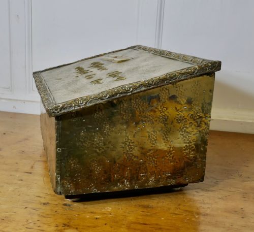 HAND BEATEN BRASS FIRESIDE SLIPPER BOX - ADDITIONAL PHOTO 1