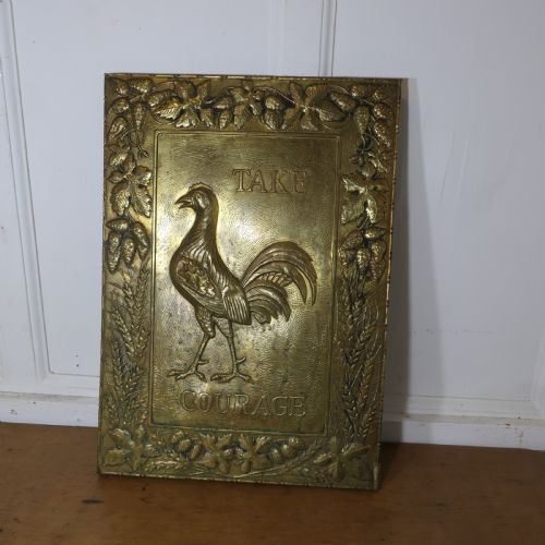 19th Century Pressed Brass “Take Courage” Pub Sign