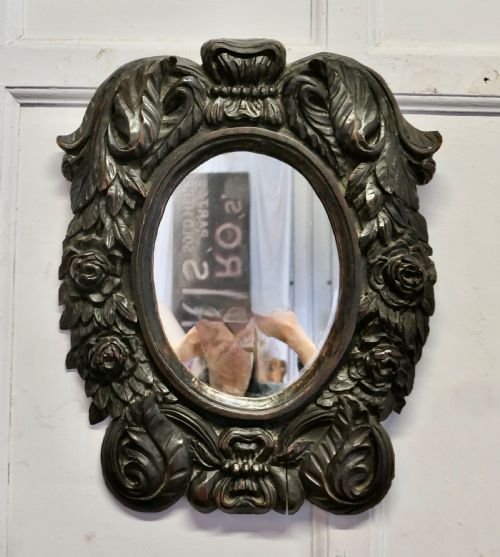 GOTHIC CARVED OAK OVAL MIRROR - ADDITIONAL PHOTO 1
