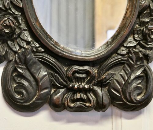 GOTHIC CARVED OAK OVAL MIRROR - ADDITIONAL PHOTO 3