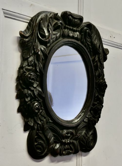 GOTHIC CARVED OAK OVAL MIRROR - ADDITIONAL PHOTO 4