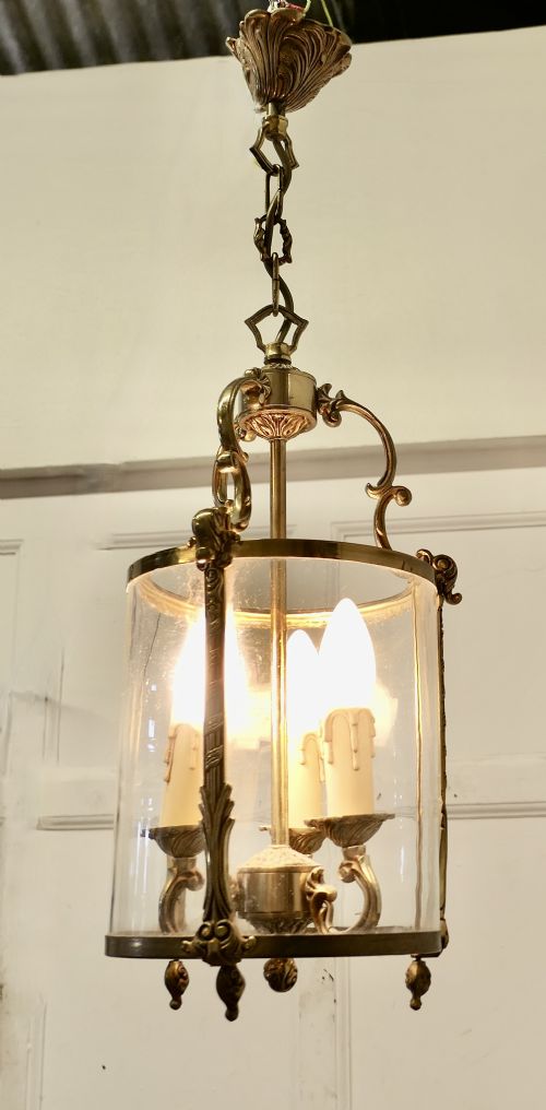 FRENCH ROCOCO BRASS AND GLASS LANTERN HALL LIGHT - ADDITIONAL PHOTO 2