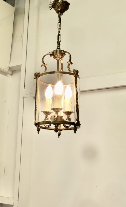 FRENCH ROCOCO BRASS AND GLASS LANTERN HALL LIGHT - ADDITIONAL PHOTO 3