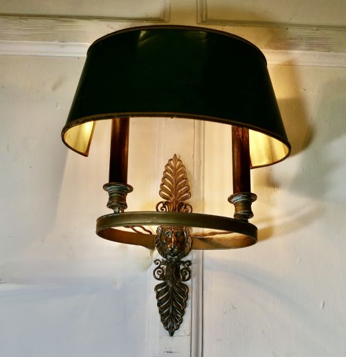 FRENCH GREEN TOLEWARE AND BRASS TWIN BOUILLOTTE WALL LIGHT - ADDITIONAL PHOTO 1