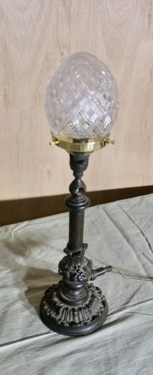 VICTORIAN BRONZE LAMP WITH DIAMOND CUT CRYSTAL SHADE - ADDITIONAL PHOTO 7