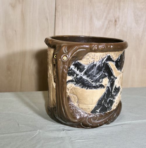 LARGE BRETBY BAMBOO WARE ART POTTERY JARDINIERE - ADDITIONAL PHOTO 4