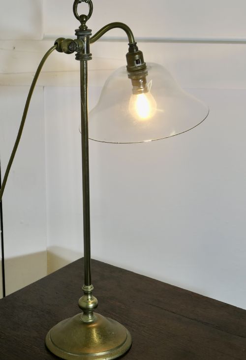 FRENCH BRASS DESK LAMP WITH BLOWN GLASS SHADE - ADDITIONAL PHOTO 1