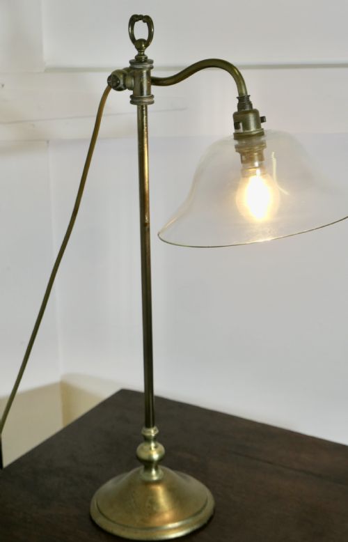 FRENCH BRASS DESK LAMP WITH BLOWN GLASS SHADE - ADDITIONAL PHOTO 2
