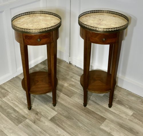 A PAIR OF FRENCH CIRCULAR SIDE TABLES WITH DRAWERS - ADDITIONAL PHOTO 2