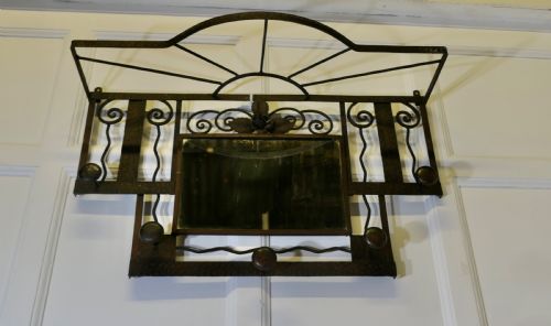 FRENCH ART DECO IRON HAT AND COAT RACK WITH SHELF MIRROR INDUSTRIAL STYLE - ADDITIONAL PHOTO 1