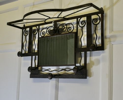 FRENCH ART DECO IRON HAT AND COAT RACK WITH SHELF MIRROR INDUSTRIAL STYLE - ADDITIONAL PHOTO 4