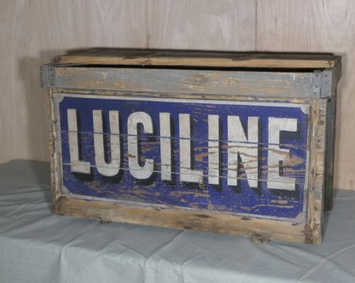 Rare Vintage Luciline Fuel Cans and Advertising Crate