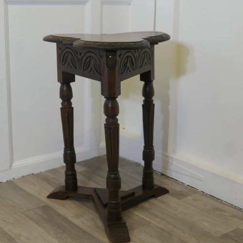 Carved Gothic Oak Clover Leaf Table with Secret Compartment