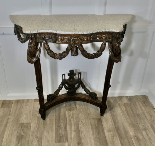 HAND CARVED FRENCH CONSOLE TABLE WITH GRANITE TOP - ADDITIONAL PHOTO 2