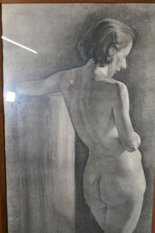 FULL SIZE FEMALE NUDE FRAMED STUDY IN CHARCOAL - ADDITIONAL PHOTO 1