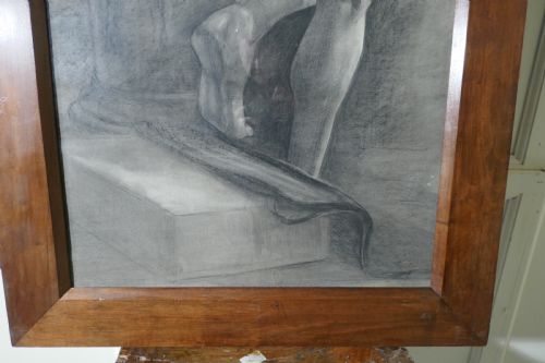 FULL SIZE FEMALE NUDE FRAMED STUDY IN CHARCOAL - ADDITIONAL PHOTO 3
