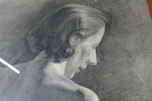 FULL SIZE FEMALE NUDE FRAMED STUDY IN CHARCOAL - ADDITIONAL PHOTO 5