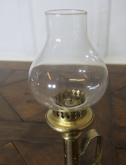 PAIR OF BRASS CANDLESTICKS WITH GLASS CHIMNEYS - ADDITIONAL PHOTO 6