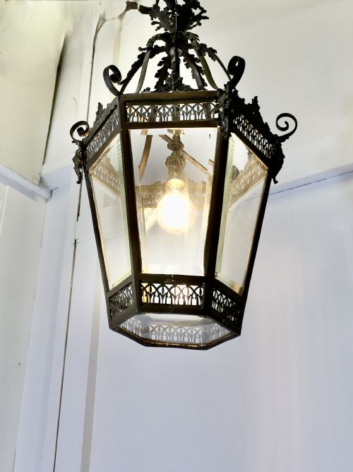 AN OLD DECORATIVE GREEN MAN COPPER LANTERN - ADDITIONAL PHOTO 2