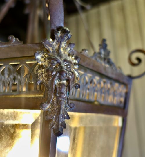 AN OLD DECORATIVE GREEN MAN COPPER LANTERN - ADDITIONAL PHOTO 4