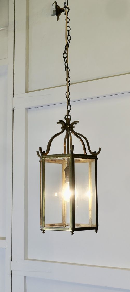 Brass and Glass Lantern Hall Light