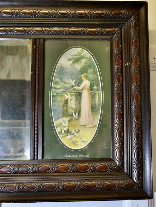 EDWARDIAN WALL MIRROR WITH PRINTS - ADDITIONAL PHOTO 3