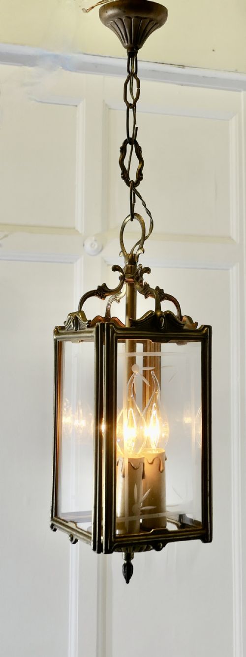 ART DECO FRENCH BRASS AND ETCHED GLASS LANTERN - ADDITIONAL PHOTO 2