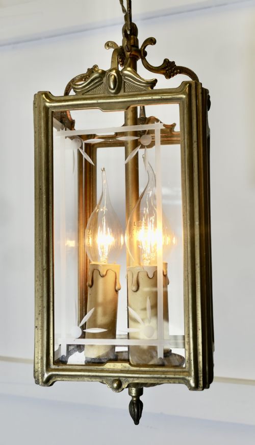 ART DECO FRENCH BRASS AND ETCHED GLASS LANTERN - ADDITIONAL PHOTO 4