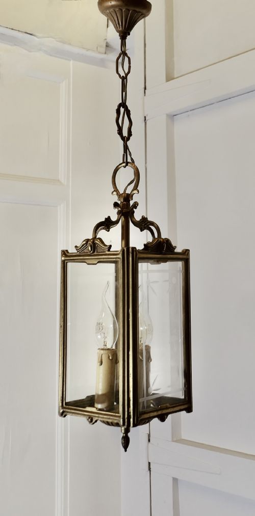 ART DECO FRENCH BRASS AND ETCHED GLASS LANTERN - ADDITIONAL PHOTO 5
