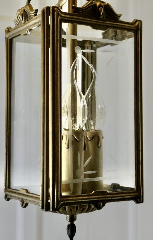 ART DECO FRENCH BRASS AND ETCHED GLASS LANTERN - ADDITIONAL PHOTO 7