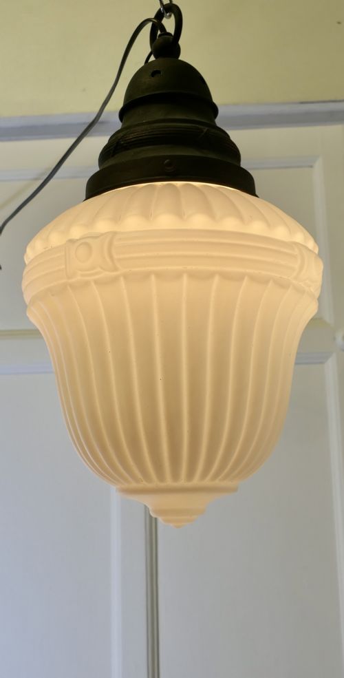 LARGE VICTORIAN ARTS AND CRAFTS OPALESCENT CEILING PENDANT LIGHT - ADDITIONAL PHOTO 1