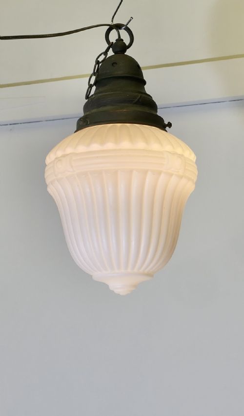 LARGE VICTORIAN ARTS AND CRAFTS OPALESCENT CEILING PENDANT LIGHT - ADDITIONAL PHOTO 2