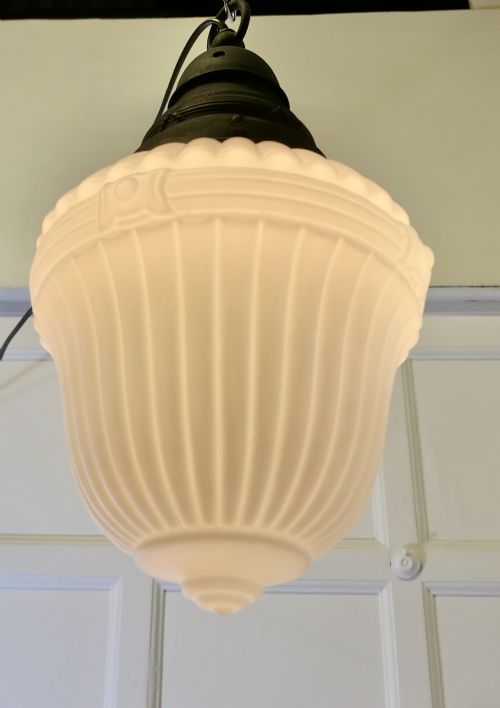 LARGE VICTORIAN ARTS AND CRAFTS OPALESCENT CEILING PENDANT LIGHT - ADDITIONAL PHOTO 3