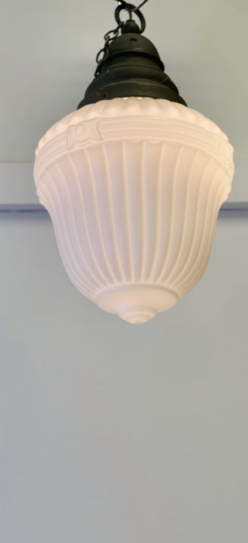 LARGE VICTORIAN ARTS AND CRAFTS OPALESCENT CEILING PENDANT LIGHT - ADDITIONAL PHOTO 4