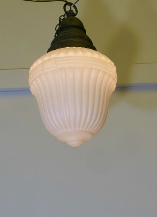 LARGE VICTORIAN ARTS AND CRAFTS OPALESCENT CEILING PENDANT LIGHT - ADDITIONAL PHOTO 5