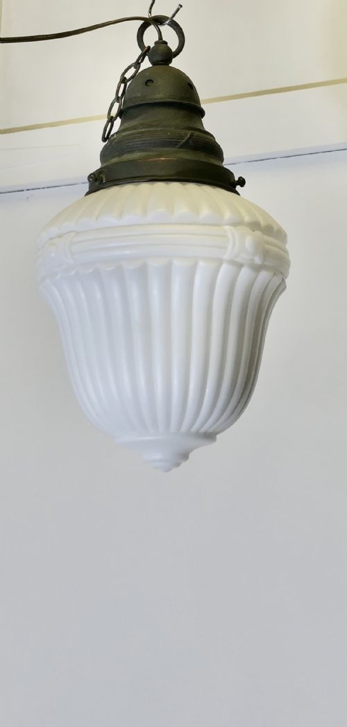 LARGE VICTORIAN ARTS AND CRAFTS OPALESCENT CEILING PENDANT LIGHT - ADDITIONAL PHOTO 6